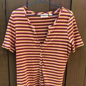 Anthropologie Orange & Pink Short Sleeve Top (LG)